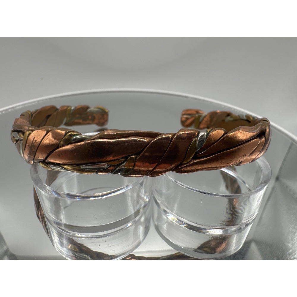 Sergio Lub California Braided Mixed Metal Copper Brass Silver Tone Cuff Bracelet